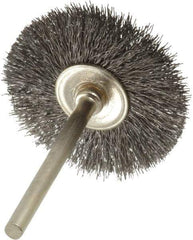 Osborn - 1-1/4" OD, 1/8" Shank Diam, Crimped Steel Wheel Brush - 0.005" Filament Diam, 25,000 RPM - Exact Tool & Supply
