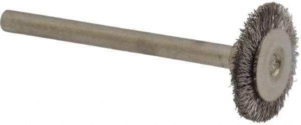 Osborn - 5/8" OD, 1/8" Shank Diam, Crimped Stainless Steel Wheel Brush - 0.005" Filament Diam, 25,000 RPM - Exact Tool & Supply