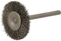 Osborn - 1" OD, 1/8" Shank Diam, Crimped Stainless Steel Wheel Brush - 0.005" Filament Diam, 25,000 RPM - Exact Tool & Supply