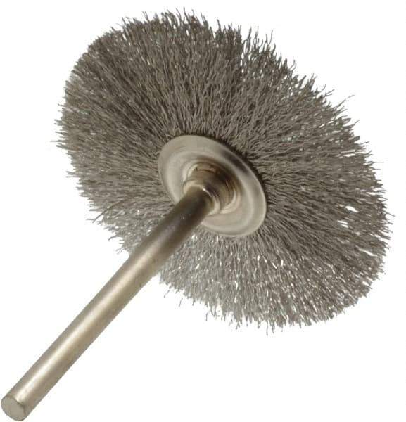 Osborn - 1-1/2" OD, 1/8" Shank Diam, Crimped Stainless Steel Wheel Brush - 0.005" Filament Diam, 25,000 RPM - Exact Tool & Supply