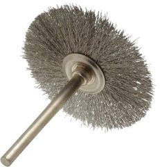 Osborn - 1-1/2" OD, 1/8" Shank Diam, Crimped Stainless Steel Wheel Brush - 0.005" Filament Diam, 25,000 RPM - Exact Tool & Supply