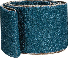 Made in USA - 2" Wide x 48" OAL, 24 Grit, Zirconia Alumina Abrasive Belt - Zirconia Alumina, Very Coarse, Coated, X Weighted Cloth Backing - Exact Tool & Supply