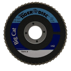 Weiler - 60 Grit, 4-1/2" Disc Diam, 7/8" Center Hole, Type 27 Zirconia Alumina Flap Disc - 12,000 Max RPM, Phenolic Backing, Arbor Attaching System, Coated - Exact Tool & Supply