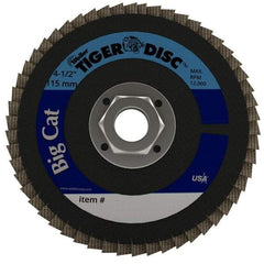 Weiler - 60 Grit, 4-1/2" Disc Diam, 5/8-11 Center Hole, Type 27 Zirconia Alumina Flap Disc - 12,000 Max RPM, Phenolic Backing, Arbor Attaching System, Coated - Exact Tool & Supply