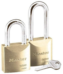 Master Lock - 1-3/16" Shackle Clearance, Keyed Different Pro Series Padlock - 29/32" Shackle Width, 5/16" Shackle Diam, Brass - Exact Tool & Supply