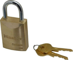 Master Lock - 1-1/16" Shackle Clearance, Keyed Different Pro Series Padlock - 25/32" Shackle Width, 1/4" Shackle Diam, Brass - Exact Tool & Supply