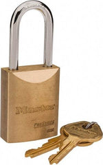 Master Lock - 1-9/16" Shackle Clearance, Keyed Different Pro Series Padlock - 25/32" Shackle Width, 1/4" Shackle Diam, Brass - Exact Tool & Supply