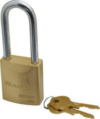 Master Lock - 2-7/16" Shackle Clearance, Keyed Different Pro Series Padlock - 29/32" Shackle Width, 5/16" Shackle Diam, Brass - Exact Tool & Supply