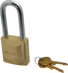 Master Lock - 2-1/2" Shackle Clearance, Keyed Different Pro Series Padlock - 29/32" Shackle Width, 3/8" Shackle Diam, Brass - Exact Tool & Supply
