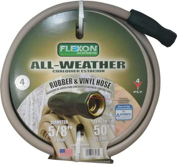 Made in USA - 50' Long All Weather Hose - 5/8" Diam, 3/4" GHT, Rubber/Vinyl, 300 psi, All Season, Green - Exact Tool & Supply