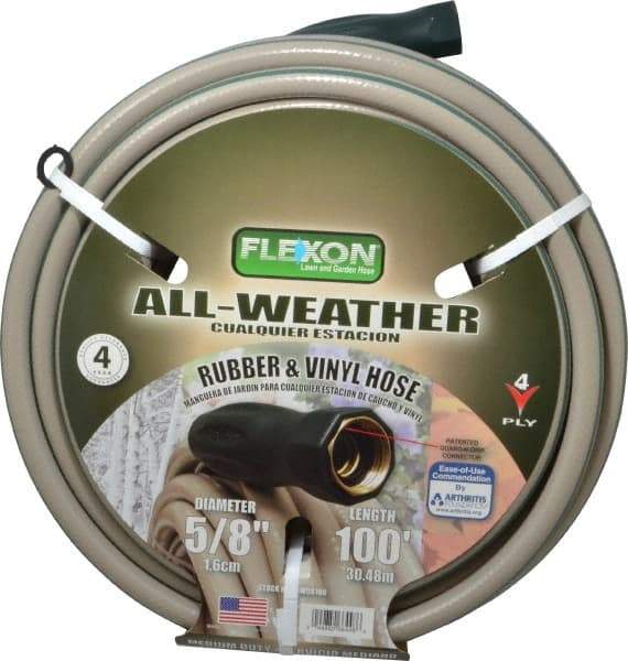 Made in USA - 100' Long All Weather Hose - 5/8" Diam, 3/4" GHT, Rubber/Vinyl, 300 psi, All Season, Green - Exact Tool & Supply