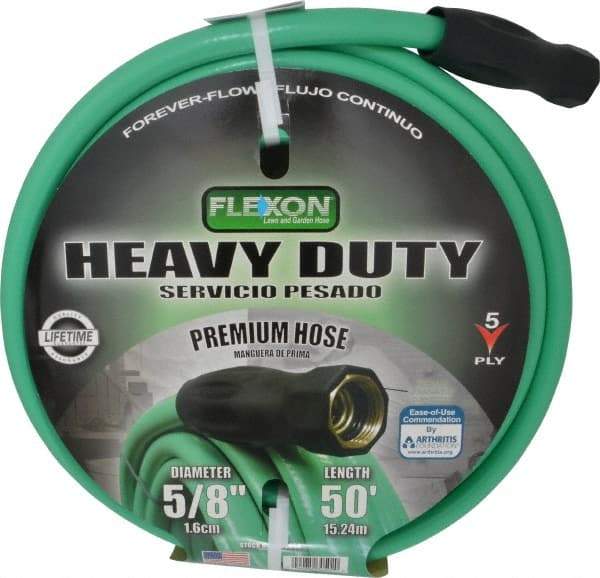 Made in USA - 50' Long Forever Hose - 5/8" Diam, 3/4" GHT, Rubber/Vinyl, 340 psi, All Season, Green - Exact Tool & Supply