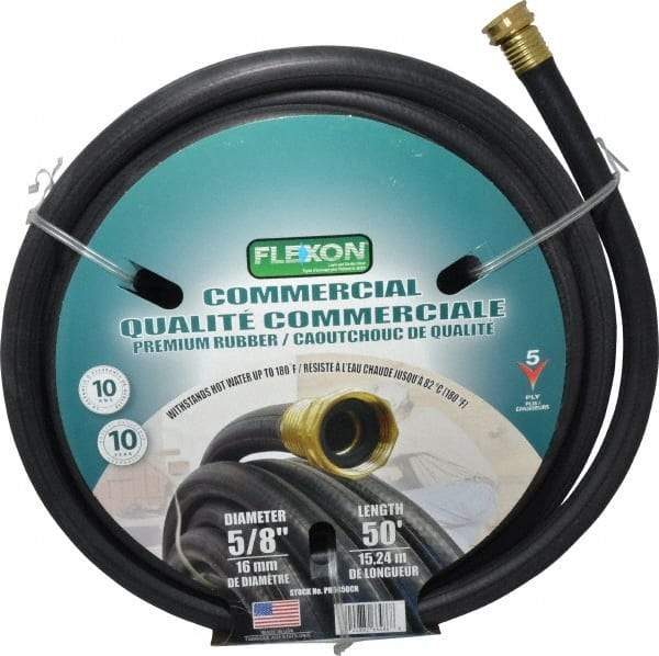 Value Collection - 50' Long Hot Water Hose - 5/8" Diam, 3/4" GHT, Rubber, 425 psi, Hot Water Compatible, Black - Exact Tool & Supply
