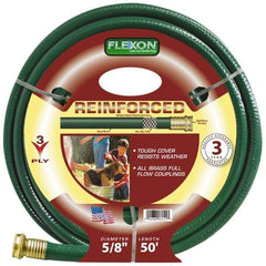 Made in USA - 50' Long Reinforced Rubber Hose - 5/8" Diam, 3/4" GHT, Vinyl, 212 psi, All Season, Green - Exact Tool & Supply