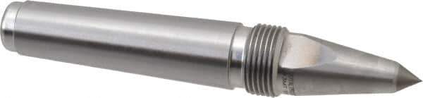 Royal Products - 0.938" Head Diam, Carbide-Tipped Steel Long Point Solid Dead Center - 3MT Morse Taper, 0.38" Point Diam, 5.94" OAL - Exact Tool & Supply