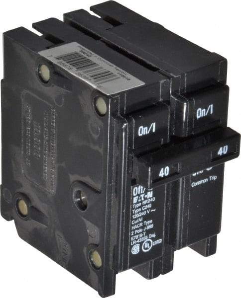 Eaton Cutler-Hammer - 40 Amp, 120/240 VAC, 2 Pole, Plug In Type BR Circuit Breaker - Thermal Magnetic Trip, 10 kA Breaking Capacity, 14-4 AWG - Exact Tool & Supply