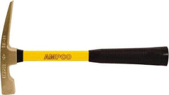Ampco - 1-1/2 Lb Head, Curved Non-Sparking Bricklayers Hammer - 14" OAL, Aluminum Bronze Head, 1-1/8" Face Diam, Smooth Face, Fiberglass Handle with Grip - Exact Tool & Supply