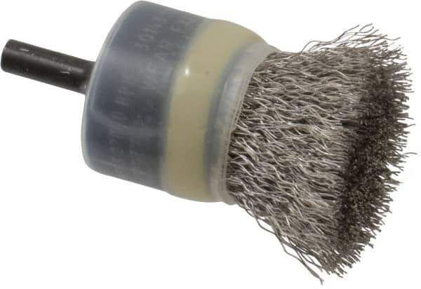 Osborn - 1" Brush Diam, Crimped, End Brush - 1/4" Diam Shank, 20,000 Max RPM - Exact Tool & Supply