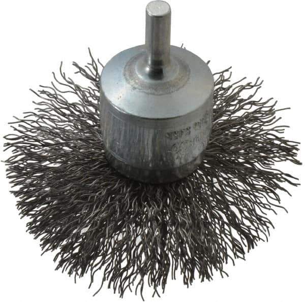 Osborn - 3" Brush Diam, Crimped, End Brush - 1/4" Diam Shank, 15,000 Max RPM - Exact Tool & Supply