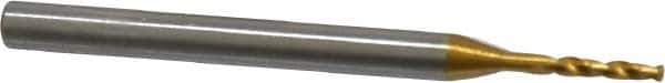 OSG - 1.30048mm 140° Spiral Flute Vanadium High Speed Steel Screw Machine Drill Bit - TiN Finish, Right Hand Cut, 8mm Flute Length, 40mm OAL, Faceted Point, Straight Shank - Exact Tool & Supply