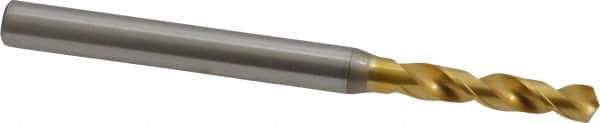 OSG - 3.0988mm 130° Spiral Flute Vanadium High Speed Steel Screw Machine Drill Bit - TiN Finish, Right Hand Cut, 18mm Flute Length, 50mm OAL, Faceted Point, Straight Shank - Exact Tool & Supply