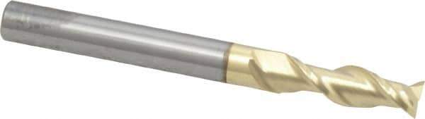 ProMax - 1/4", 3/4" LOC, 1/4" Shank Diam, 2-1/2" OAL, 2 Flute, Solid Carbide Square End Mill - Single End, ZrN Finish, Spiral Flute, 40° Helix, Centercutting, Right Hand Cut, Right Hand Flute, Series 108 - Exact Tool & Supply