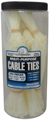 Thomas & Betts - 4 to 11 Inch Range, White Cable Ties - 3 Inch Bundle Diameter, 18, 40 and 50 Lb. Strength, Nylon - Exact Tool & Supply