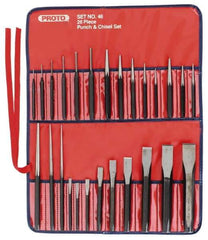 Proto - 26 Piece Punch & Chisel Set - 1/4 to 7/8" Chisel, 3/8 to 1/4" Punch, Round Shank - Exact Tool & Supply