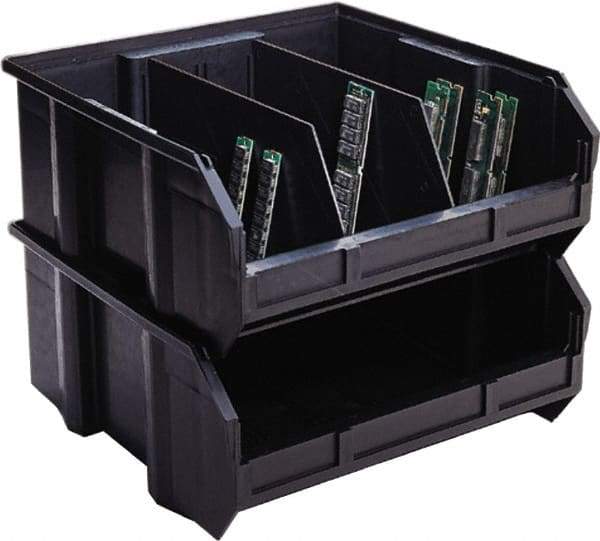Quantum Storage - 50 Lb. Load Capacity, 10-3/4" Deep, Black Polypropylene Hopper Stacking Bin - 7" High x 8-1/4" Wide x 10-3/4" Long - Exact Tool & Supply