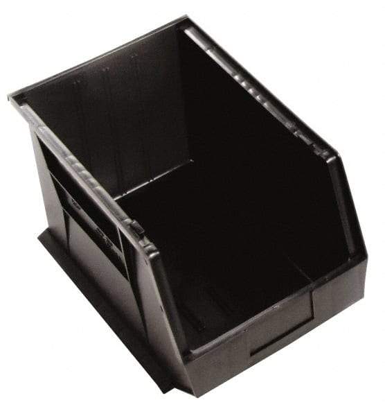 Quantum Storage - 75 Lb. Load Capacity, 16" Deep, Black Polypropylene Hopper Stacking Bin - 8" High x 11" Wide x 16" Long - Exact Tool & Supply