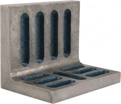 Interstate - 4-1/2" Wide x 3" Deep x 3-1/2" High Cast Iron Partially Machined Angle Plate - Slotted Plate, Through-Slots on Surface, Open End, Single Plate - Exact Tool & Supply