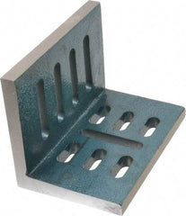 Interstate - 7" Wide x 4-1/2" Deep x 5-1/2" High Cast Iron Partially Machined Angle Plate - Slotted Plate, Through-Slots on Surface, Open End, Single Plate - Exact Tool & Supply