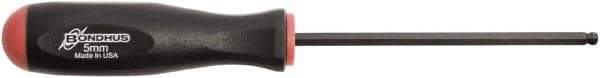 Bondhus - 5mm Hex Ball End Driver - 4.3" Blade Length, Rubber Grip Handle, 219mm OAL - Exact Tool & Supply