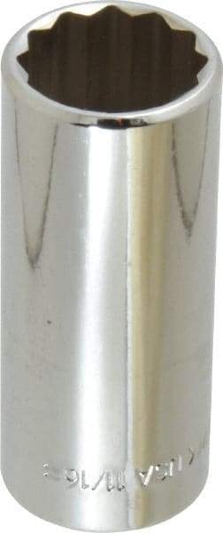 Blackhawk by Proto - 11/16", 3/8" Drive, Deep Hand Socket - 12 Points, 2-7/32" OAL, Chrome Finish - Exact Tool & Supply
