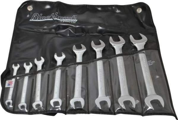 Blackhawk by Proto - 8 Piece, 6mm x 7mm to 20mm x 22mm, Open End Wrench Set - Metric Measurement Standard, Full Polish Finish, Comes in Vinyl Roll - Exact Tool & Supply