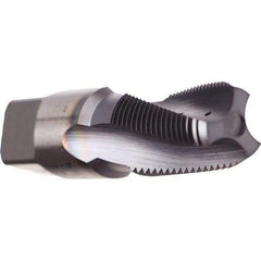 Emuge - 1/8-27 NPT, 15° Helix, 3 Flutes, TiN Finish, Cobalt, Spiral Flute Pipe Tap - Right Hand Flute, 3/4" Thread Length, 0.328" Square Size, Series KEG - Exact Tool & Supply