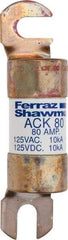 Ferraz Shawmut - 80 Amp Time Delay Round Forklift & Truck Fuse - 125VAC, 125VDC, 4.46" Long x 1" Wide, Bussman ACK80, Ferraz Shawmut ACK80 - Exact Tool & Supply