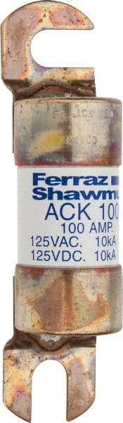 Ferraz Shawmut - 100 Amp Time Delay Round Forklift & Truck Fuse - 125VAC, 125VDC, 4.46" Long x 1" Wide, Bussman ACK100, Ferraz Shawmut ACK100 - Exact Tool & Supply