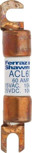 Ferraz Shawmut - 60 Amp General Purpose Round Forklift & Truck Fuse - 125VAC, 125VDC, 3.07" Long x 0.5" Wide, Bussman ACL60, Ferraz Shawmut ACL60 - Exact Tool & Supply
