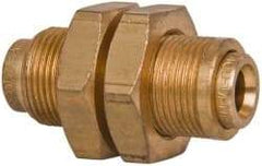 Norgren - 1/4" Outside Diam, Brass Push-to-Connect Tube Bulkhead Union - 150 Max psi, Tube to Tube Connection, Buna O-Ring - Exact Tool & Supply