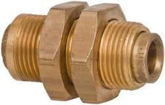 Norgren - 3/8" Outside Diam, Brass Push-to-Connect Tube Bulkhead Union - 150 Max psi, Tube to Tube Connection, Buna O-Ring - Exact Tool & Supply