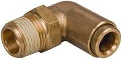 Norgren - 3/8" Outside Diam, 3/8 NPT, Brass Push-to-Connect Tube Male Swivel Elbow - 150 Max psi, Tube to Male NPT Connection, Buna O-Ring - Exact Tool & Supply