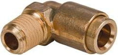 Norgren - 3/8" Outside Diam, 1/4 NPT, Brass Push-to-Connect Tube Male Elbow - 150 Max psi, Tube to Male NPT Connection, Buna O-Ring - Exact Tool & Supply