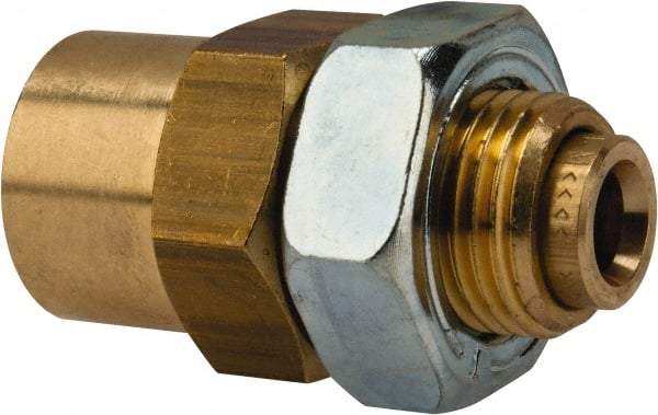 Norgren - 1/4" Outside Diam, 1/4 NPT, Brass Push-to-Connect Tube Female Bulkhead - 150 Max psi, Buna O-Ring - Exact Tool & Supply