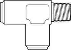 Norgren - 3/8" Outside Diam, 3/8 NPT, Brass Push-to-Connect Tube Male Run Tee - 150 Max psi, Tube to Male Connection, Buna O-Ring - Exact Tool & Supply