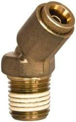 Norgren - 1/4" Outside Diam, 1/4 NPT, Brass Push-to-Connect Tube Male 45° Elbow - 150 Max psi, Tube to Male Connection, Buna O-Ring - Exact Tool & Supply