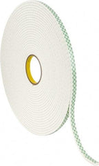 3M - 1/2" x 18 Yd Acrylic Adhesive Double Sided Tape - 1/4" Thick, Off-White, Urethane Foam Liner, Continuous Roll, Series 4004 - Exact Tool & Supply