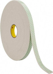3M - 1" x 18 Yd Acrylic Adhesive Double Sided Tape - 1/4" Thick, Off-White, Urethane Foam Liner, Continuous Roll, Series 4004 - Exact Tool & Supply