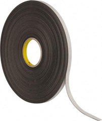 3M - 1/2" x 72 Yd Rubber Adhesive Double Sided Tape - 1/32" Thick, Black, Polyethylene Foam Liner, Continuous Roll, Series 4462B - Exact Tool & Supply