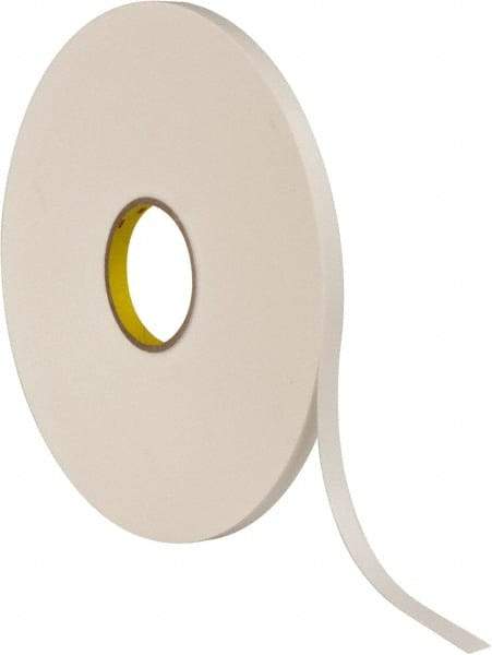 3M - 1/2" x 72 Yd Rubber Adhesive Double Sided Tape - 1/32" Thick, White, Polyethylene Foam Liner, Continuous Roll, Series 4462W - Exact Tool & Supply